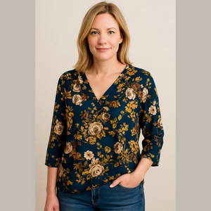 Pennington's Size X Navy Floral Cold Shoulder Blouse
